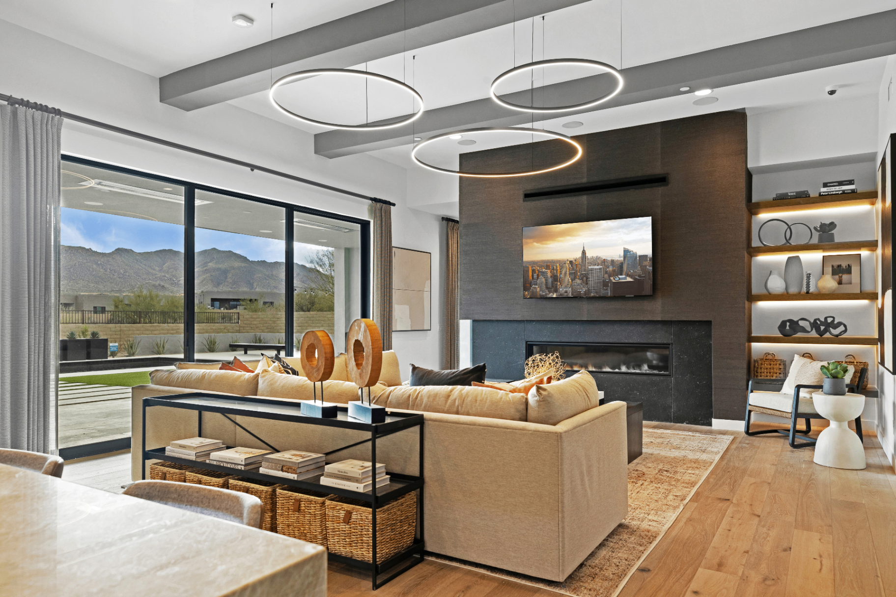 HDR great room with mountain view