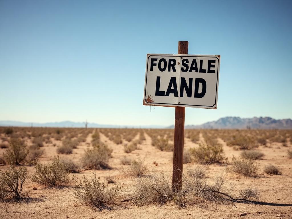 Weathered For Sale Land sign in an empty Arizona desert lot